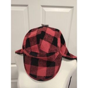 NWT Target Buffalo Tie Up Cap Red Black Plaid Trapper Hat Ear Flaps L/XL